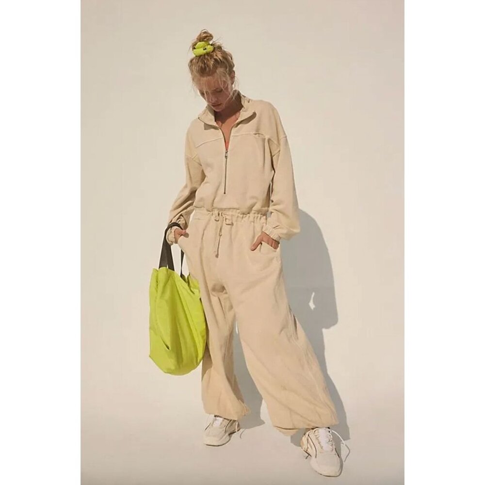 Free People Brightside One Piece In Magnolia Size Small Sweatshirt Jumpsuit - Picture 3 of 6